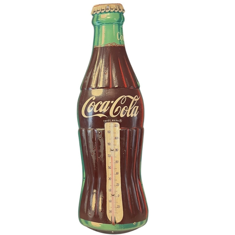 Vintage Original 1950s Dimentional Coca Cola Metal Thermometer Made in USA 16.5"
